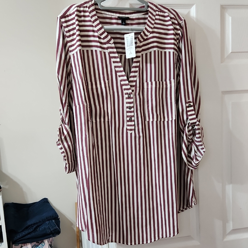 Torrid Burgundy and Cream Striped Top